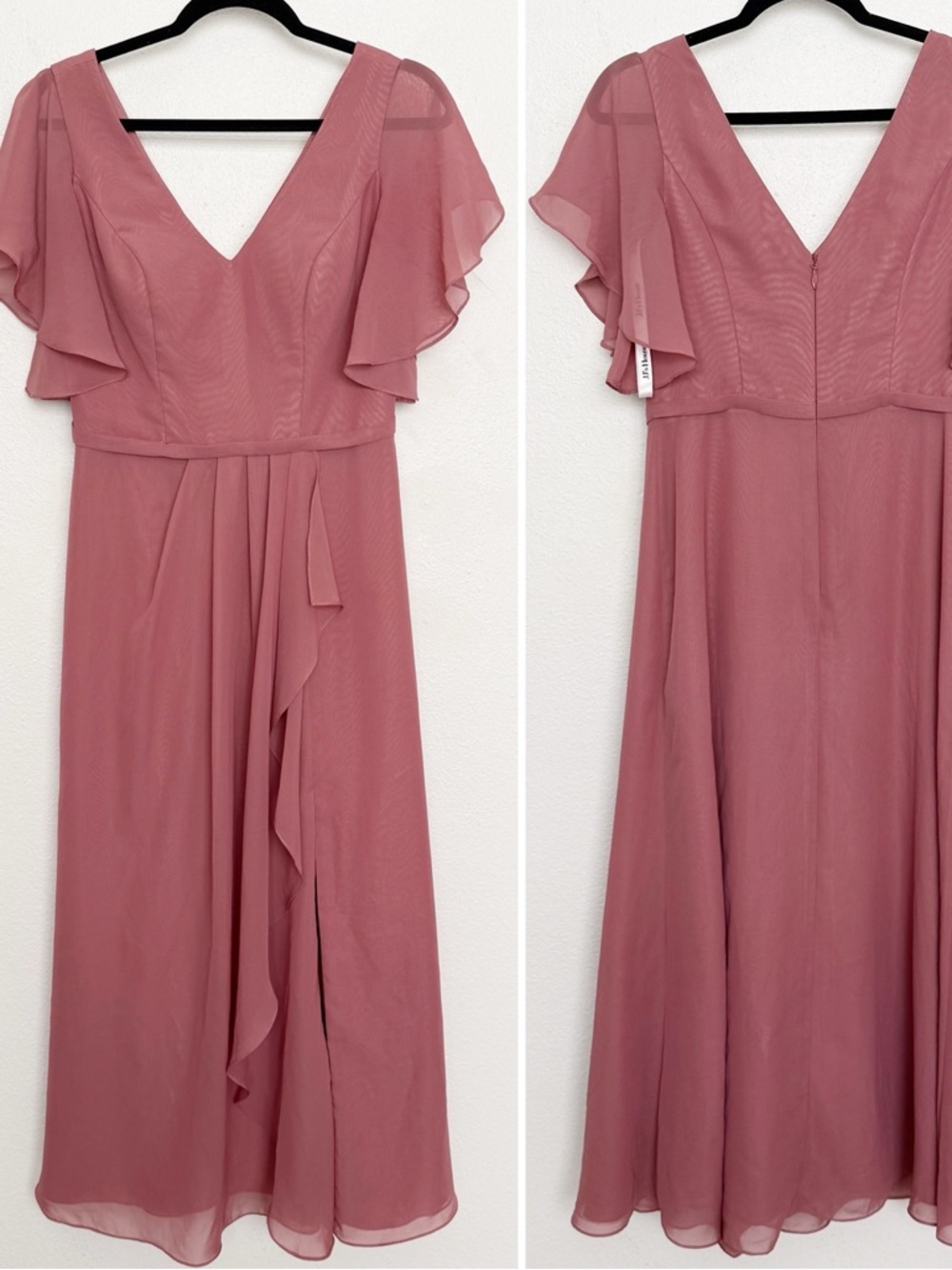 JJ’s House Dark Rose Pink Chiffon Ruffle Bridesmaid Formal Maxi Dress Small